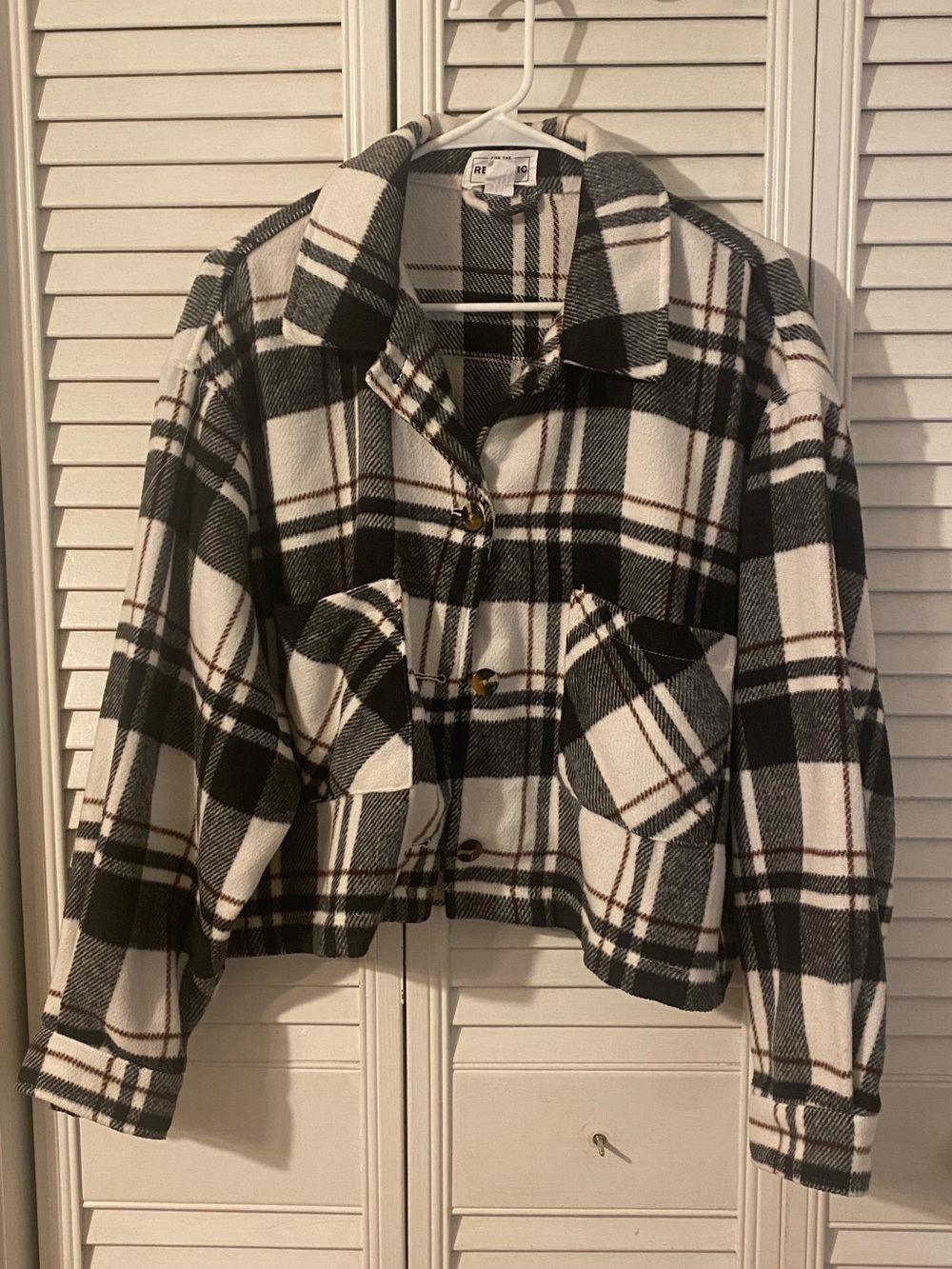 For The Republic Black & White Plaid Cropped Shacket